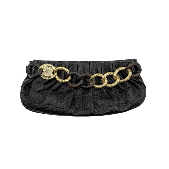 Juicy Couture Black Leather Clutch Bag‎ Gold Chain Vintage Y2K - Picture 1 of 9